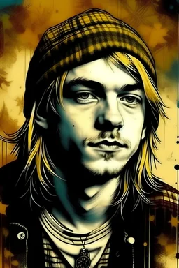 Give me a graphic visualization of what the love child of kurt cobain and Jimmy hendrix would look like