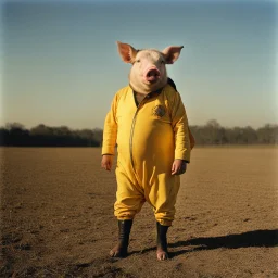 [Animal Farm: pigs, colorfull photo from collection gilman and gonzalez-FALLA] As the sun rose over the fields of Animal Farm, casting a golden hue on the training grounds, Old Major, adorned in his costume for the Discus Throw event, stood with a sense of solemn determination. His aged eyes gleamed with a fire of leadership as he prepared to demonstrate his strength and wisdom in the upcoming Animal Farm Olympics. Nearby, Snowball, dressed for the High Jump competition, exuded an air of innovat