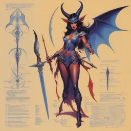 ConceptSheet [by Bruce Pennington]: woman wizard succubus and her dagger with AD&D statistics