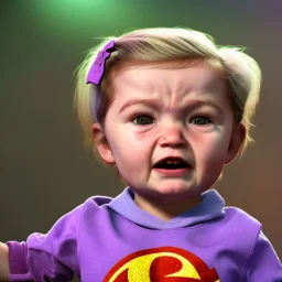 Penny Hofstadter toddler, full body, dramatic lighting, angry, hyper realistic,