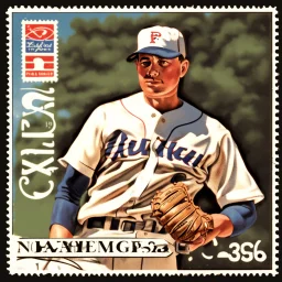 Baseball card on a postage stamp