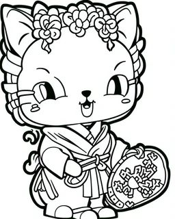 outline art for real Hello Kitty coloring page, Japanese manga style, cartoon style, cute face, white background sketch style, full body is a must, only use outline, clean line art, no shadow, bold outline