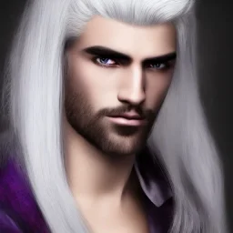 Handsome Dark Elf Male White Hair Lavender Eyes