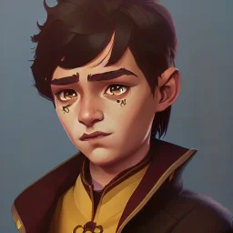 Portrait of a handsome brown haired little warlock kid by Nick Harris