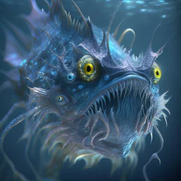 fluid ink angler fish creature, unreal engine 5, 8k resolution, photorealistic, ultra detailed