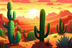 cute cactus drawing, desert landscape, sunrise, Tucson, pixar style