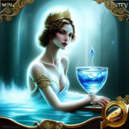 romantic fantasy spray painting, delicate hand in ice water, goblet