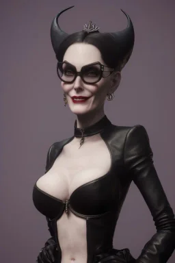 Carmen Dell`orifice as evil queen in black leather, leather, busty, cleavage, angry, stern look. character design by cory loftis, fenghua zhong, ryohei hase, ismail inceoglu and ruan jia. unreal engine 5, artistic lighting, highly detailed, photorealistic, fantasy