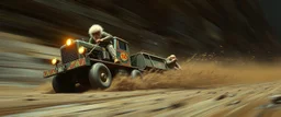 mega blasting fast, so freaking fast, faster than a greased muscle shiny cowboy disco funk fusion fluffy man gremlin monkey pig on a runaway mud train jumping over the cliff . speed and energy, painted by Rembrandt and fallout 4, straight down a muddy slide