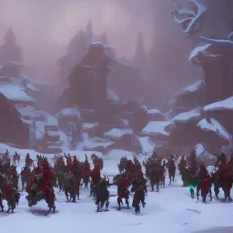 angry santa army fighting reindeer army