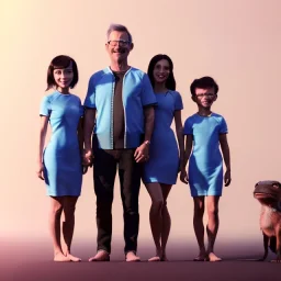 Ultra Realistic classic family portrait, living room. father. mother. daughter. alien pet. Little flying sphere drone. retro futuristic, minimal style, latex dress. smile, happy. highly detailed, concept art, unreal engine 5, ray tracing, RTX, lumen lighting, ultra detail, volumetric lighting, 3d, finely drawn, high definition, high resolution.