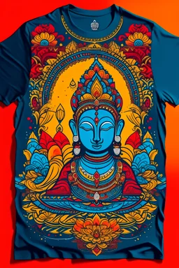 aesthetic T-shirt design inspired by Indian culture. showcase the richness of colours and effects. the designs on the cloth needs to be embroidery of thick threads.