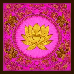 pink lotus, Oriental hand drawn lotus with Chinese background. Abstract art template with gold element