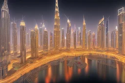 dubai city in the night, street, 8k, street view, finely detailed, photo realistic