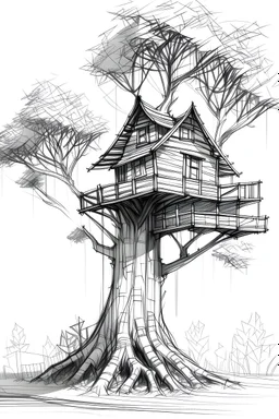 Help me generate a tree house building sketch