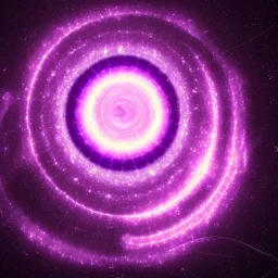 Black sun with Galactic spiral, Elemental God of power horoscope, Great Huge Violet fluorescent gate surrounding earth, wavering pools of reflective purple bright stars spiraling small comets in space, keeper of hidden