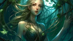 ethereal, hanging vines, character design, art by cory loftis, art by artgerm, Fate/Stay night, breathtaking, horror art