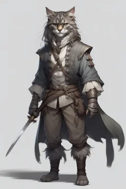 tall male grey Norwegian forest cat tabaxi pirate rogue dnd