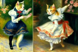 Zwei Katzen. Tanz am Bougival. Painting style of Pierre August Renoir