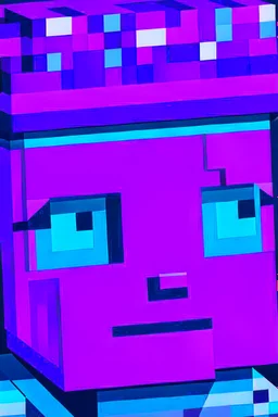 a close-up portrait of a purple Minecraft character, 2d d, large pixel style