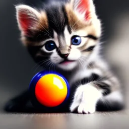 Cute kitten playing with a ball of string