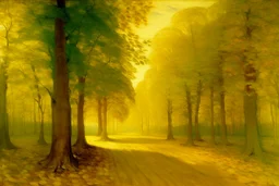A golden yellow woodland grove in the morning painted by Edgar Degas