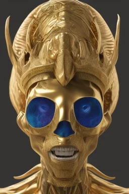 black male African Egyptian alien, cracks in the voodoo head, wicked, eyes, crown, Elephant, 8k, finely detailed, photo realistic, tiger turquoise skull head gold dragon space alien snow skeleton gold fang teeth silver crown silver eyes