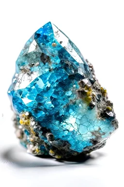 blue Achroite Crystal big close up stone on white background