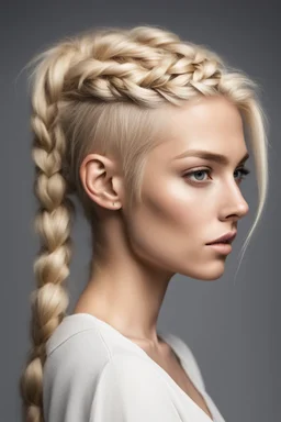 Woamen, blond Braided ponytail, Choppy Pixie