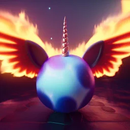 CaM küre içinde fantastik unicorn ateşli kanatları olan