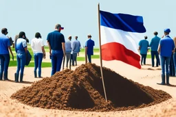 French flag near people talking about soil strategy