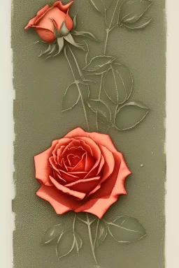 roses. Color hard ground and soft ground etching and engraving, printed intaglio in orange, green, and black