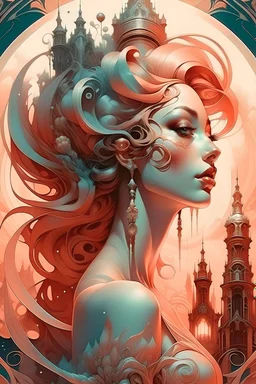 create a poster for a music concert called Capitalia with a female beautiful goddess that represents the city with highly detailed, sharply lined facial features, finely drawn, boldly inked, in soft ethereal colors, otherworldly, celestial, and beautiful in the style of Peter Mohrbacher. She must be looking forward