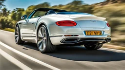 A sleek white shiny (((Bentley Porsche SUPER))), its contours and details perfectly captured in a (((cinematic view))), zipping along a winding road under a beautiful blue black night sky