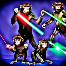 photo, laser guns, angry monkeys