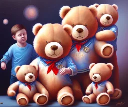 boy and big teddy bears. oil on canvas