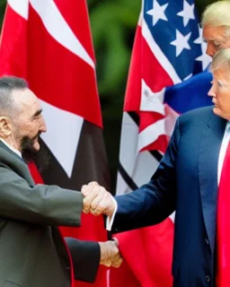 Donald Trump shaking Fidel Castro's hand