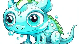 cartoon illustration: a cute little ice dragon with big shiny eyes