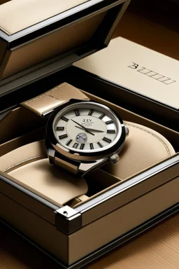 Illustrate a Key Bey Berk watch box in a pristine, unboxing state, with the lid slightly open to give viewers a glimpse of the exquisite watches it holds."