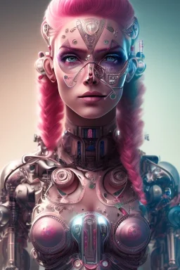 cyborg, indian woman, pink hair, perfekt eyes, smile, real