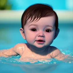 Cute Baby swimming in pool unreal 5, octane render,cinema4d, dynamic lighting, dramatic lighting, 4k, redshift render, highly, hyperrealism ultra detailed, hyper realistic.