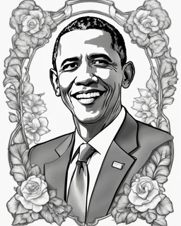 Outline art for coloring pages with Barack Obama, white background, sketch style, only use black outline, white background, no shadows and well and clear outline