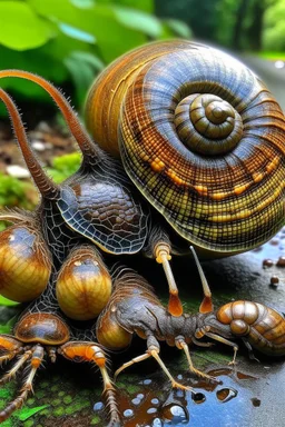 very big snail combined with a very big spider