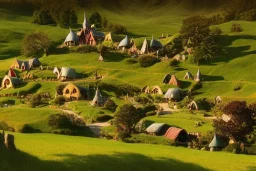 The town of Hobbiton in the Summer, the shire, beautiful scenic landscape, lord of the rings, wide angle, super highly detailed, professional digital painting, artstation, concept art, smooth, sharp focus, no blur, no dof, extreme illustration, unreal engine 5, photorealism, hd quality, 8 k resolution, cinema 4 d, 3 d, beautiful, cinematic, art by artgerm and greg rutkowski and alphonse mucha and loish and wlop