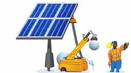 Solar system maintenance and repairs illustration with a black repair man