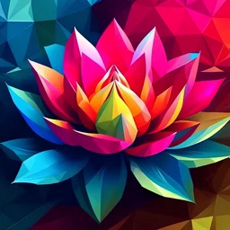 polygon geometric lotus flower painting, full color, vibrant colors, 8k resolution