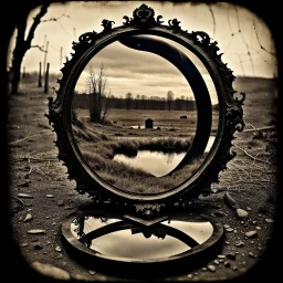 Creepy landscape, mirror, The Ring, daguerrotype