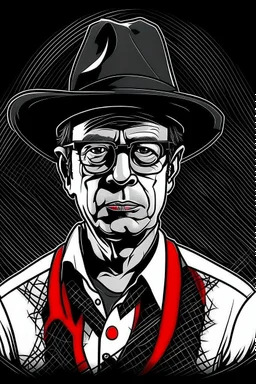 Ilustración vectorial de Gustavo Petro con gorra camisa colores negro, blanco y rojo, fondo negro