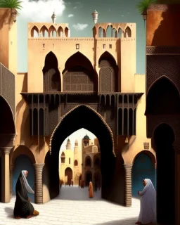 An old Arab city with a big gothic_arab gate