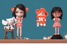Girl toon 3d character silhouette with creative trophy with his hand like winner stand on stage